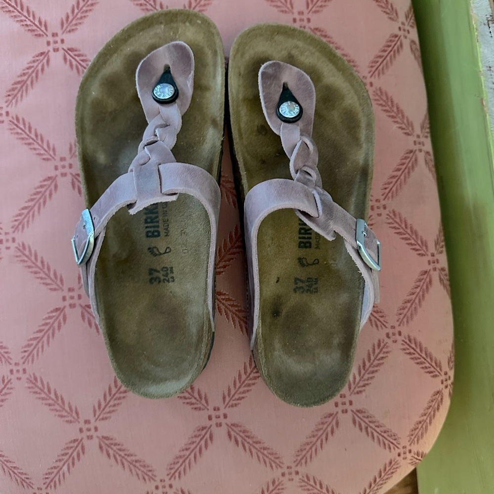 Purple braided Birkenstock sandles